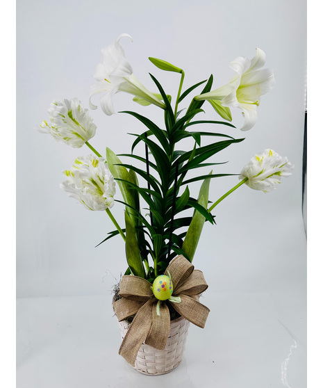 Easter Lily with Silk Tulips