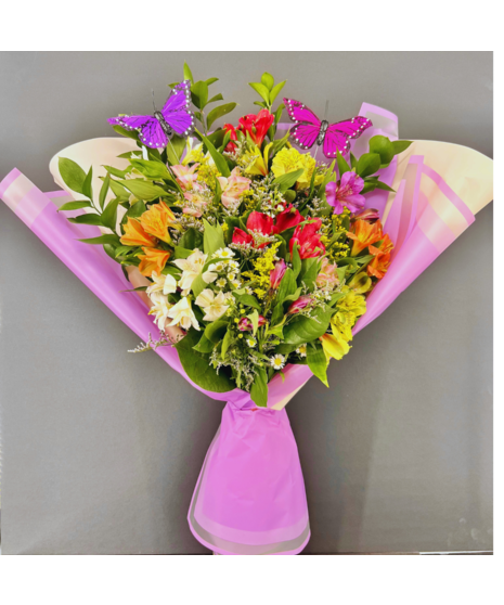 Alstro & Butterflies Premium Wrap Tied Bouquet