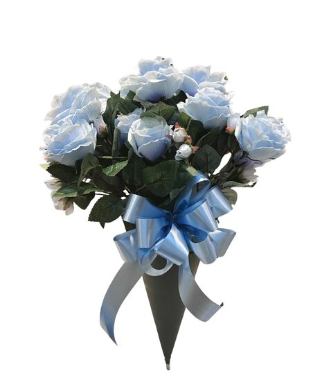 Blue Silk Roses in a cone