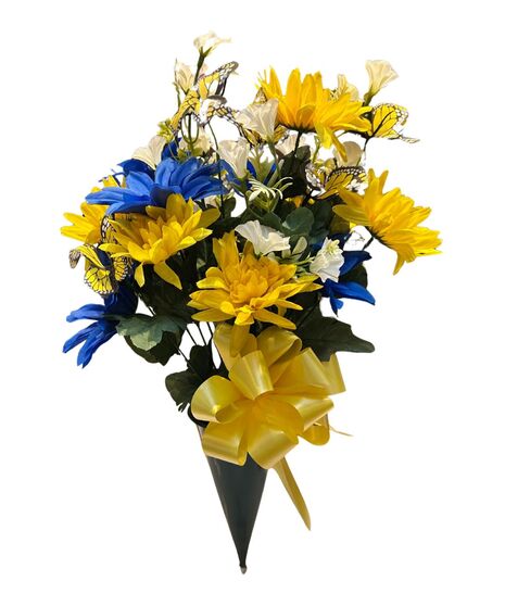 Blue & Yellow Silk With Butterflies in a cone