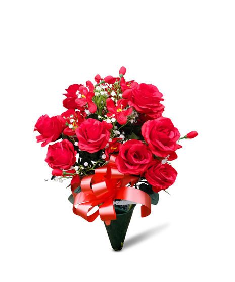 RED ROSE BUSH IN CONE