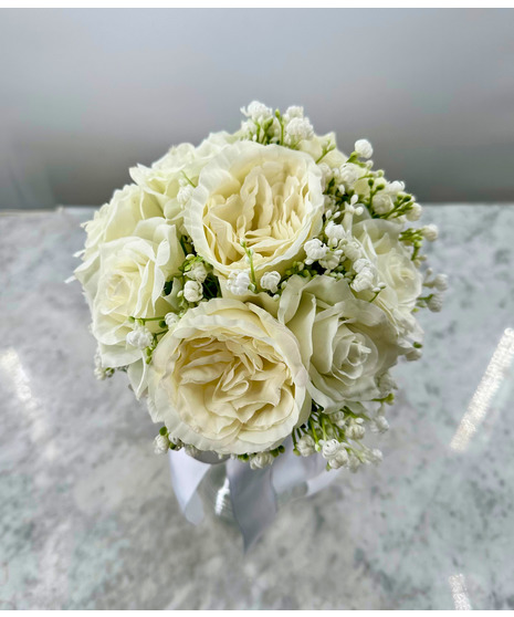 Silk White Roses & Babies Breath