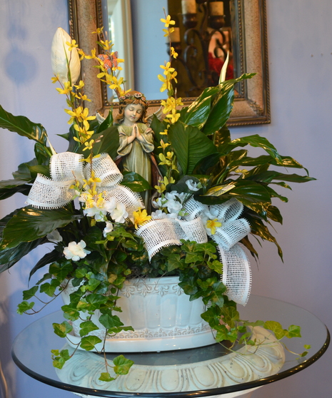 Peace lily plant with an angel garden keepsake