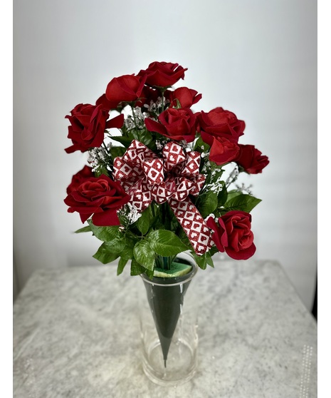 Silk Red Velvet Roses in Cone