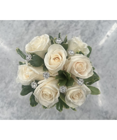 white roses accented with crystals