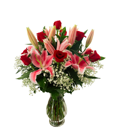 True Love-12 Roses Imported Pink lilies