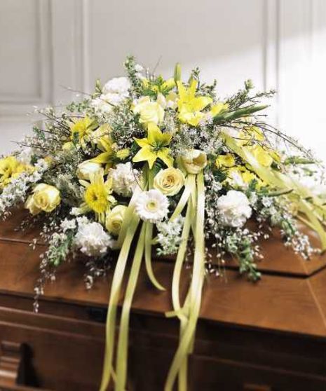 Casket spray yellow and white