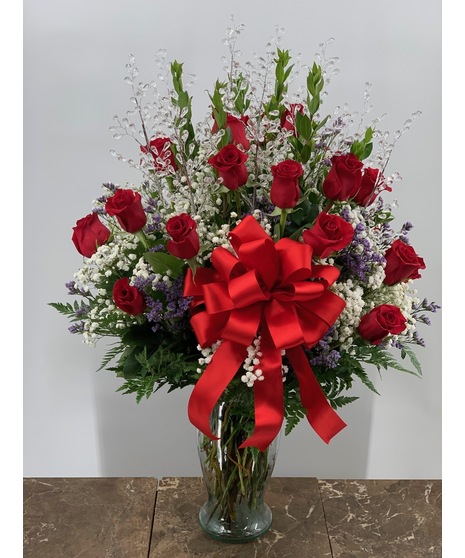Ultimate Elegance  24 Red Roses 12 crystal stems